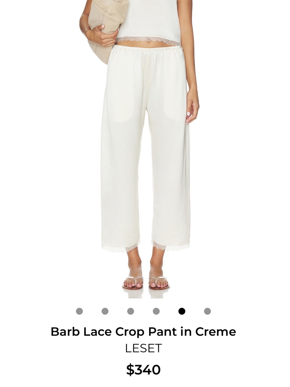 LESET Barb Lace-Trim Cropped Pant in Creme